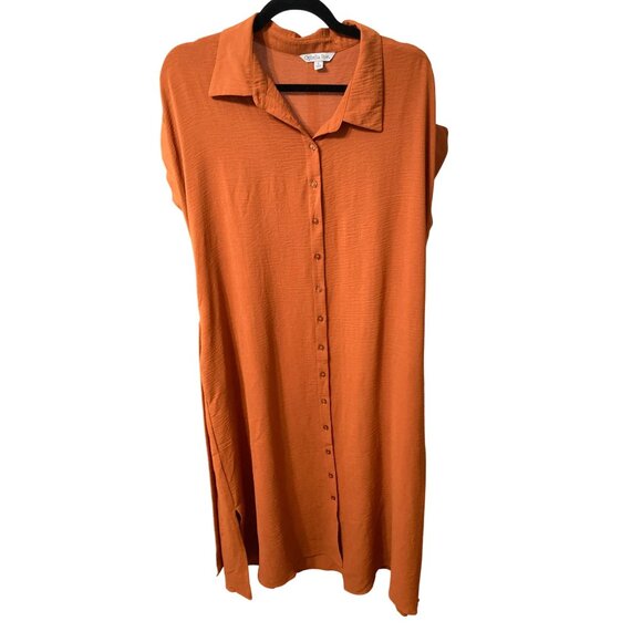 Ophelia Roe Button Front Belted Cinnamon Shirt Dress With Pockets Size Varies - Picture 3 of 9